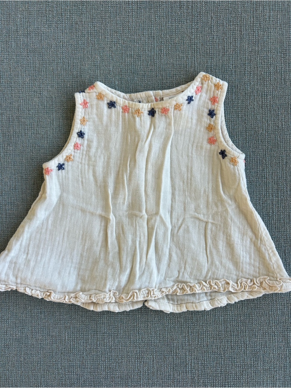 Illoura Cream Sleeveless Top with Navy and Peach Floral Embroidery